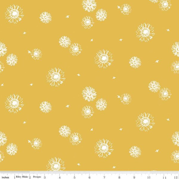 Riley Blake Honey Bees And Flowers Please Tonal Sunflowers Gold Fabric