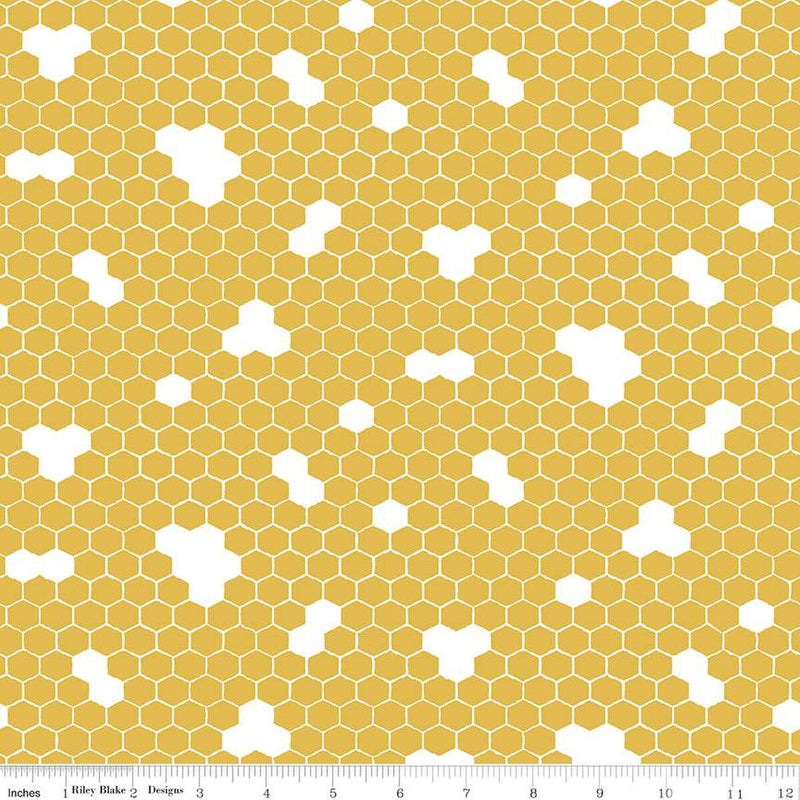 Riley Blake Honey Bees And Flowers Please Honeycomb Gold Fabric