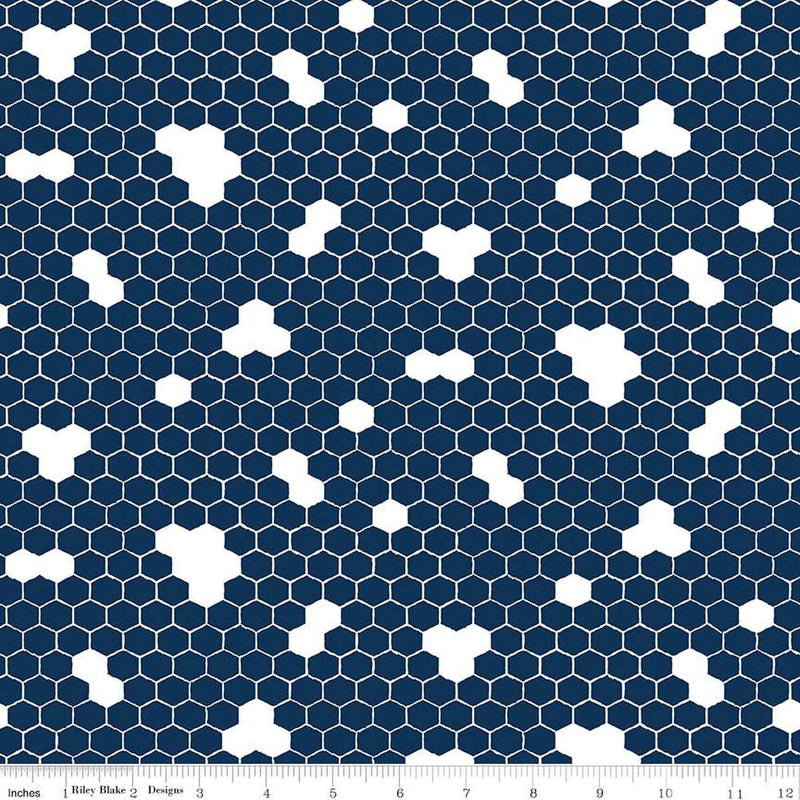 Riley Blake Honey Bees And Flowers Please Honeycomb Navy Fabric