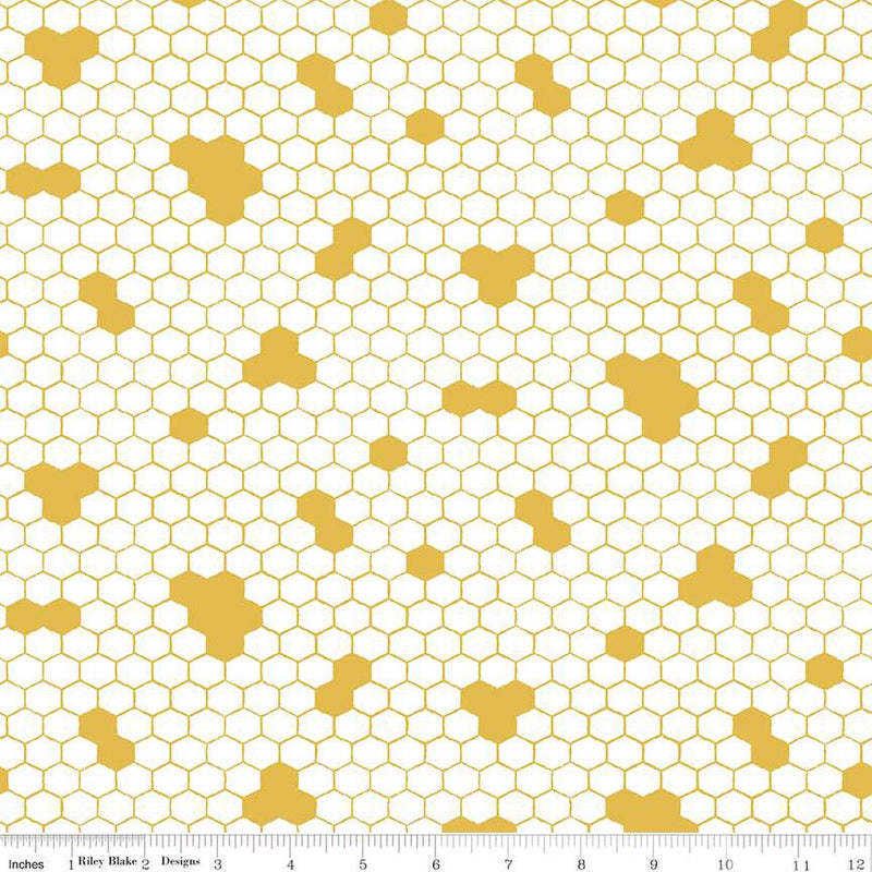 Riley Blake Honey Bees And Flowers Please Honeycomb White Fabric