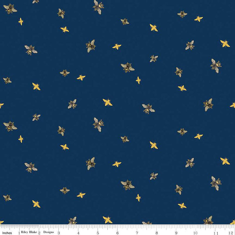 Riley Blake Honey Bees And Flowers Please Bees Navy Fabric