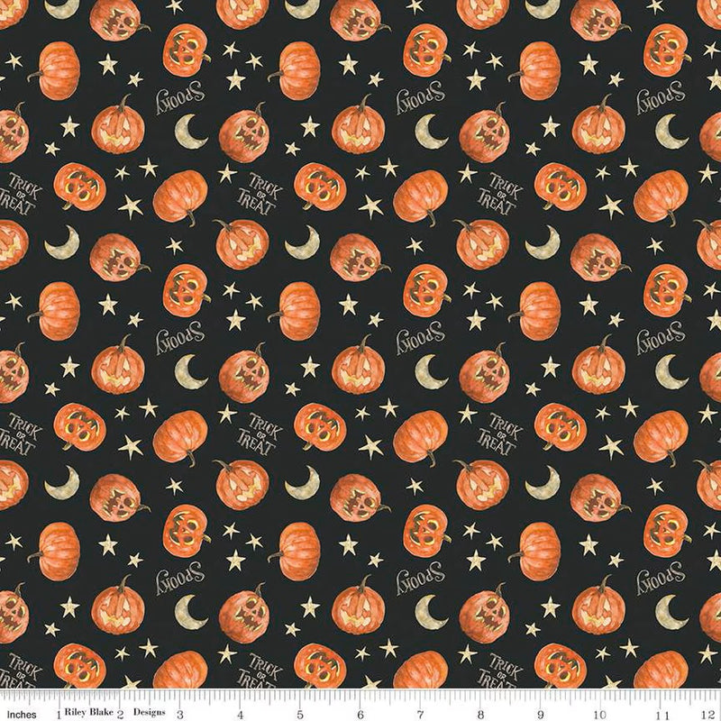 Riley Blake Trick Or Treat Pumpkins Black Fabric