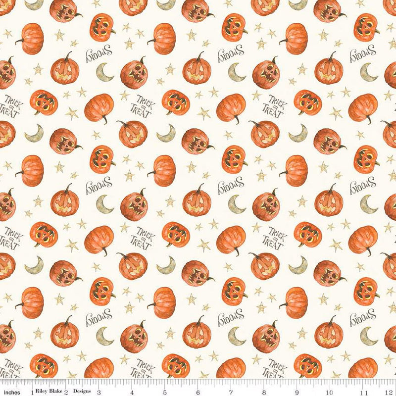 Riley Blake Trick Or Treat Pumpkins Cream Fabric