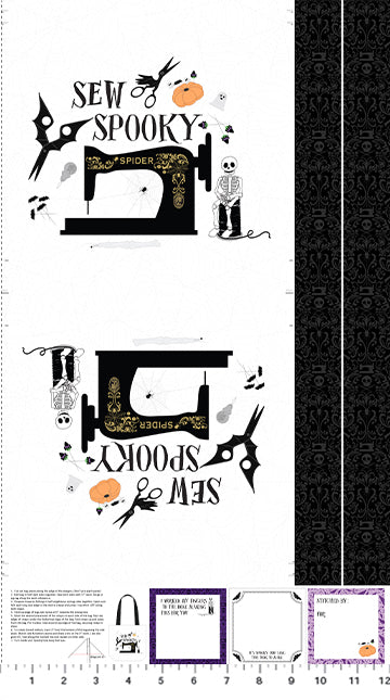 Figo Fabrics Mr. Bones Sews Spooky Canvas Tote Panel