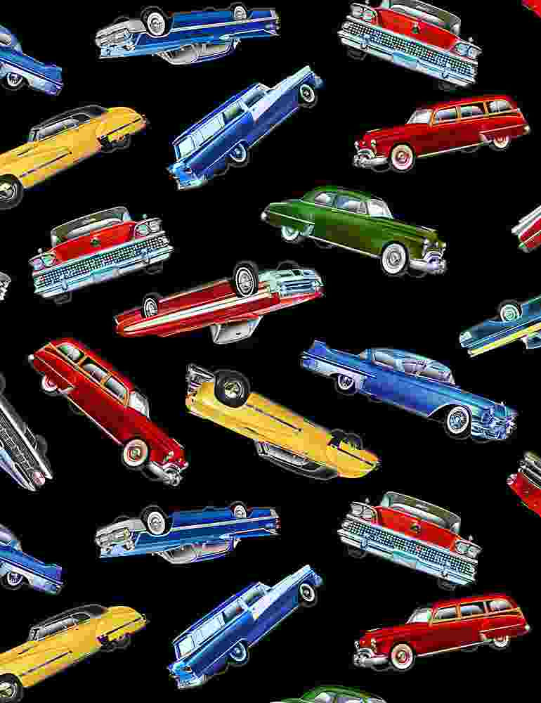 Timeless Treasures Tossed Classic Cars Black Fabric