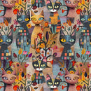 Timeless Treasures Feline Folk Packed Cats and Floral Fabric