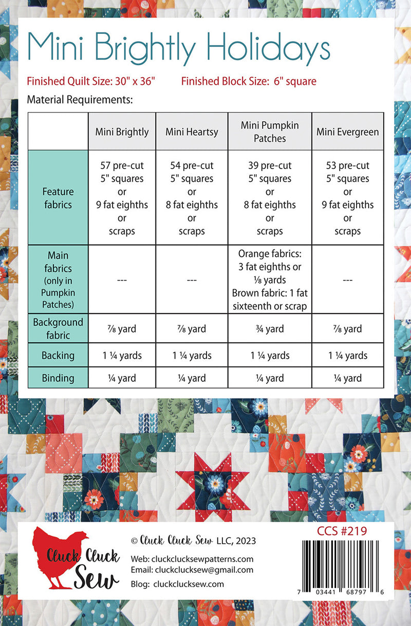 Cluck Cluck Sew Mini Brightly Holidays Quilt Pattern