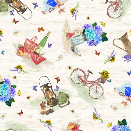 Timeless Treasures Summer Picnic Scenic Fabric ONLINE PURCHASE ONLY