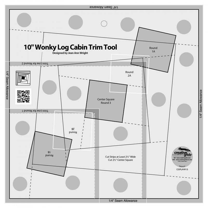 Creative Grids 10 inch Wonky Log Cabin Trim Tool Ruler