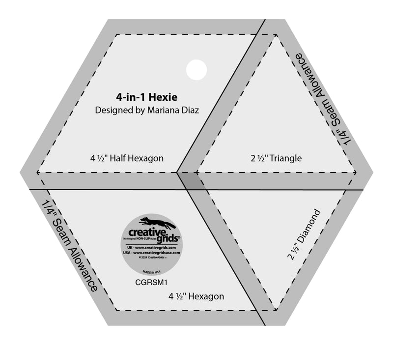 Creative Grids 4 In 1 Hexie Quilt Ruler