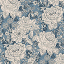P & B Textiles Vintage Floral Blue Wide Back Fabric