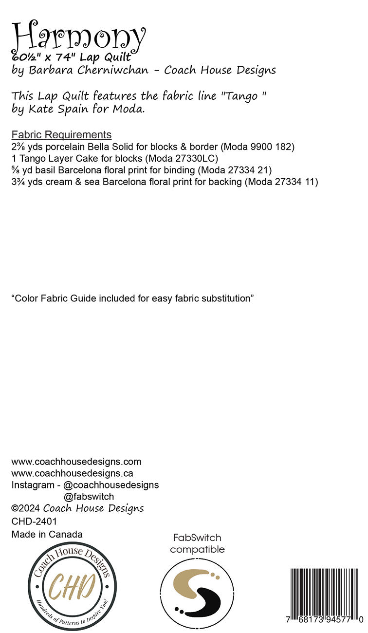 Coach House Designs Harmony Quilt Pattern