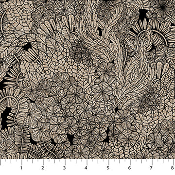 Figo Fabrics Rhythm And Leaves Landscape Black Cotton Linen Fabric