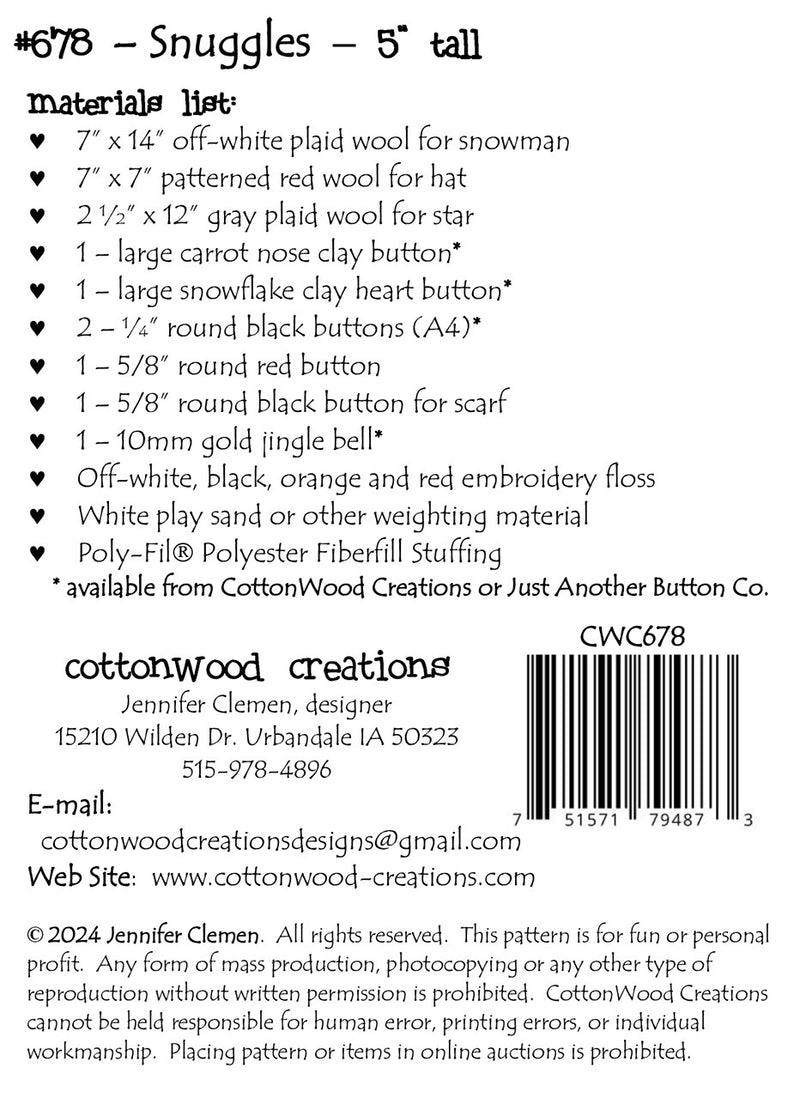 Cottonwood Creations Snuggles Pattern