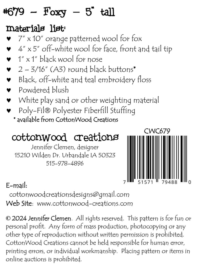 Cottonwood Creations Foxy Pattern