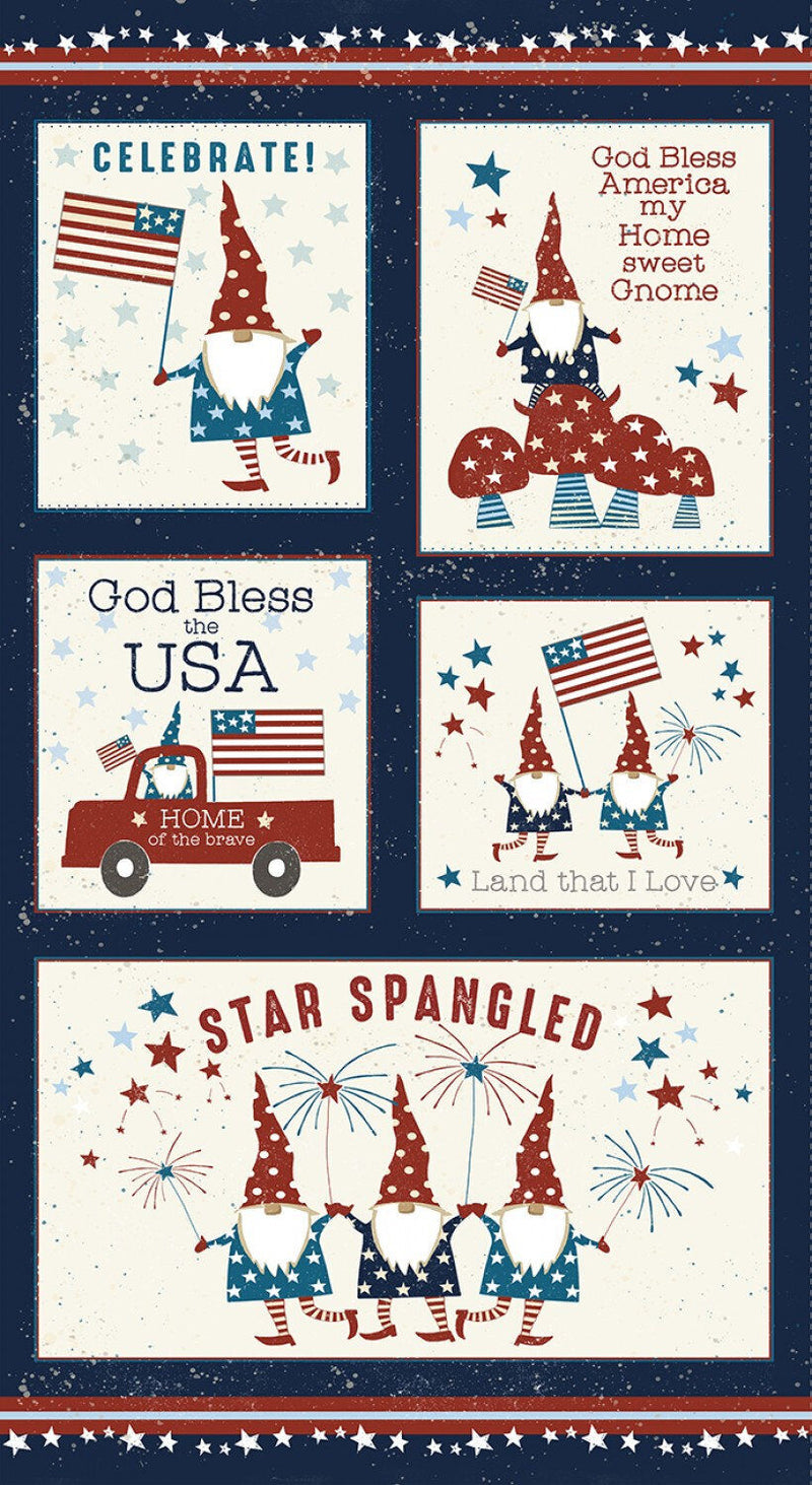 Clothworks Gnome Star Spangled USA July 4th Parade Panel ONLINE ONLY 13