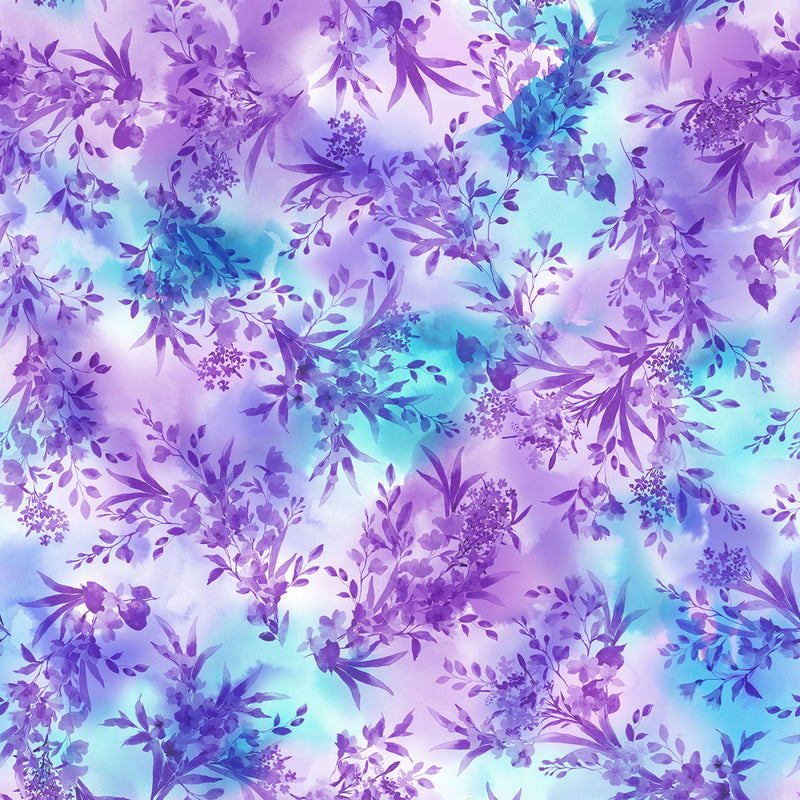 Maywood Studio Bloom Bright Blue Violet Meandering Flowers Fabric