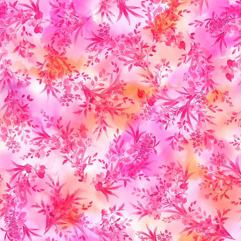Maywood Studio Bloom Bright Pink Orange Meandering Flowers Fabric