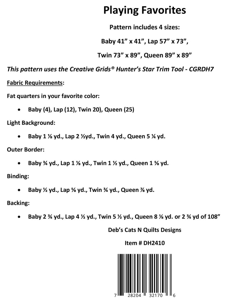 Deb's Cats And Quilts Playing Favorites Pattern