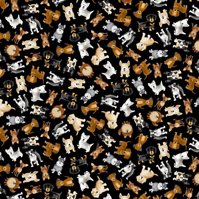 Timeless Treasures Tossed Small Dogs Black Fabric