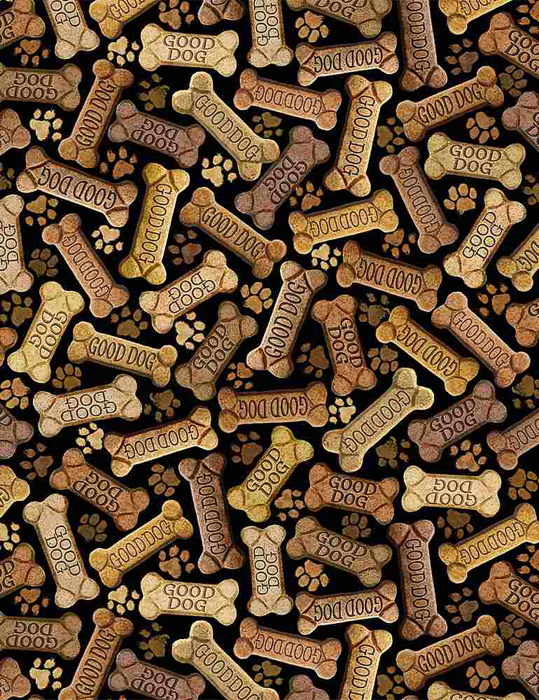 Timeless Treasures Tossed Dog Bones Black Fabric