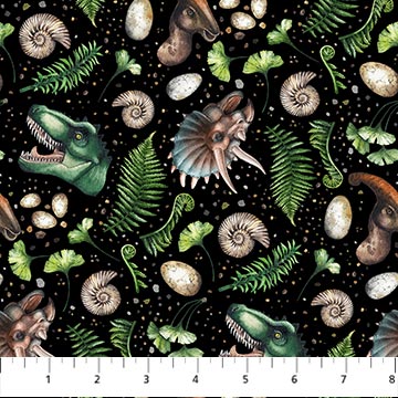 Northcott Paleo Tales Black Multi Multi Toss Fabric