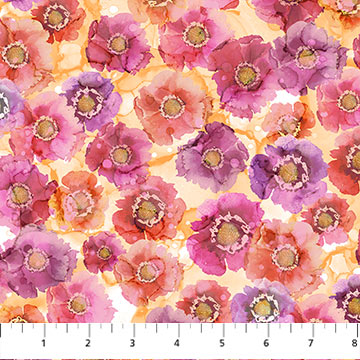 Northcott Dragonfly Dance Small Floral Pink Orange Fabric