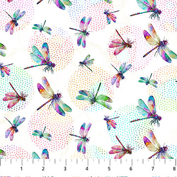 Northcott Dragonfly Dance Dragonflies White Fabric