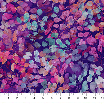 Northcott Dragonfly Dance Leaves Purple Fabric