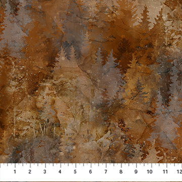 Northcott Highland View Trees Dark Rust Fabric