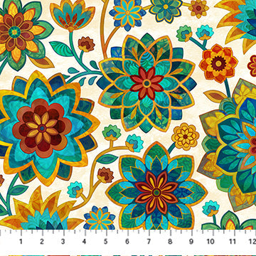 Northcott Boho Blooms Floral Cream Multi Fabric
