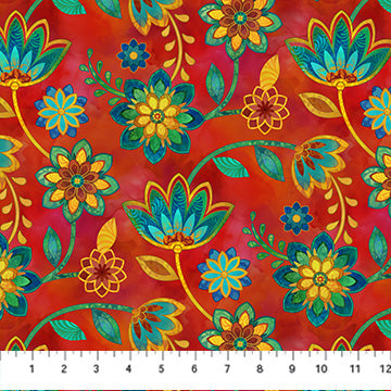 Northcott Boho Blooms Floral Red Multi Fabric
