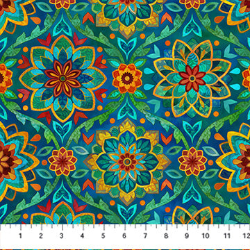 Northcott Boho Blooms Floral Framed Navy Multi Fabric
