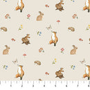 Northcott Woodland Heart Mini Animals Beige Fabric