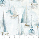 Northcott Smooth Sailing Small Sail Boats White Multi Fabric