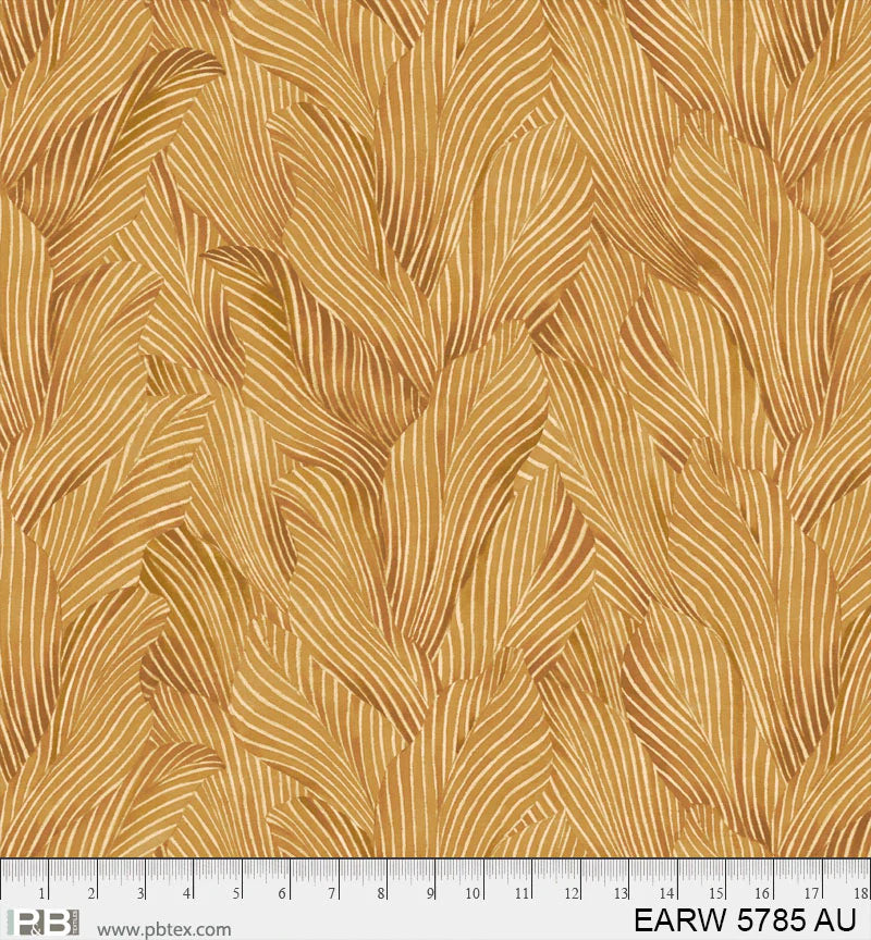 P & B Textiles Earth Tone Tonal Leaves Gold Wide Back Fabric