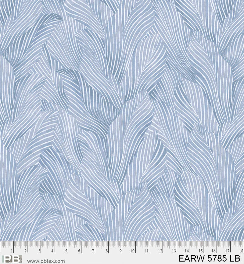 P & B Textiles Earth Tone Tonal Leaves Light Blue Wide Back Fabric