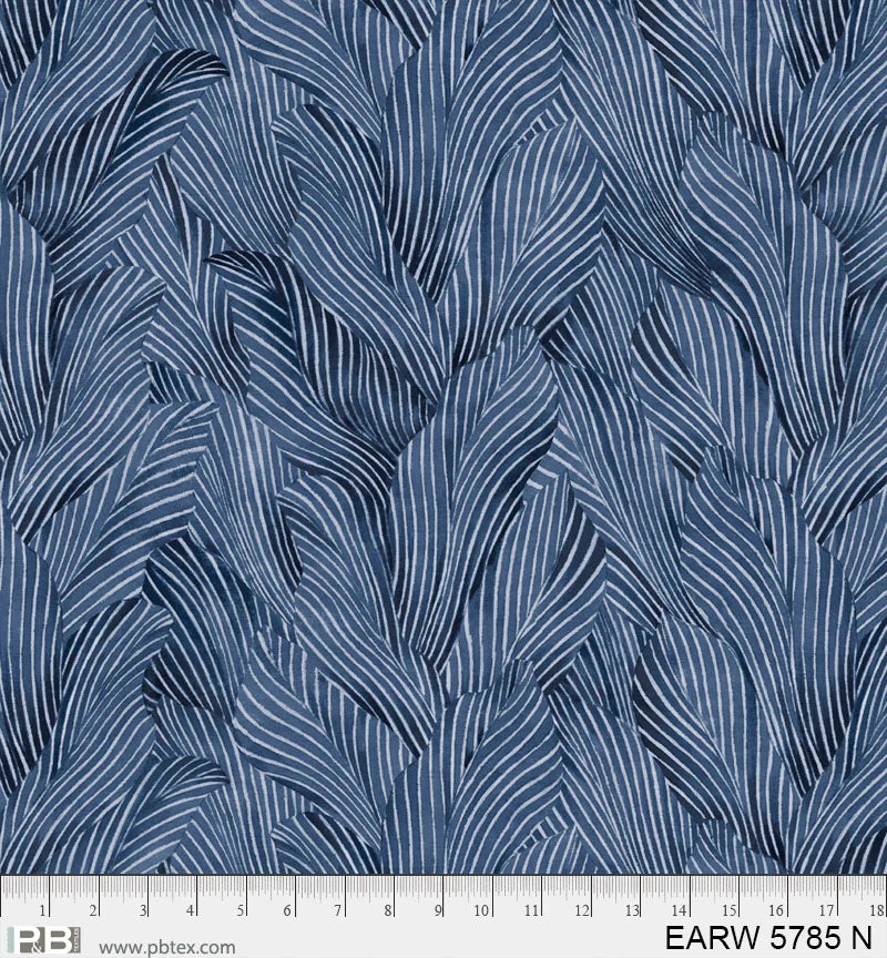P & B Textiles Earth Tone Tonal Leaves Navy Wide Back Fabric