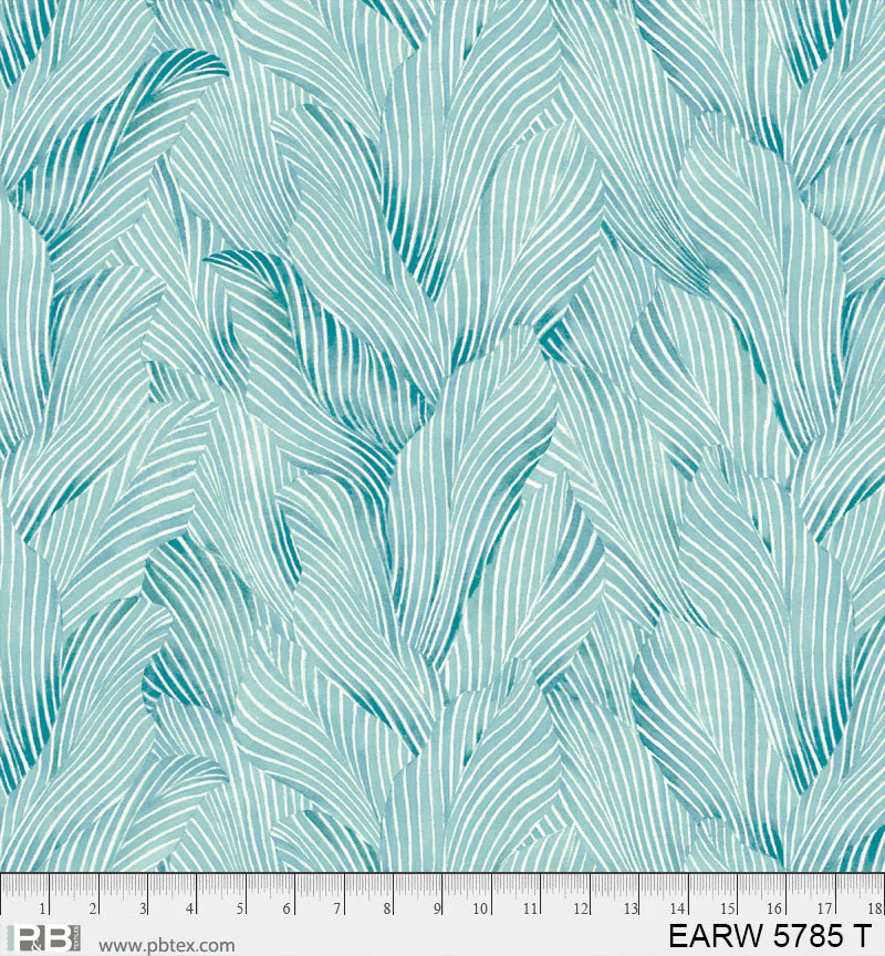 P & B Textiles Earth Tone Tonal Leaves Teal Wide Back Fabric