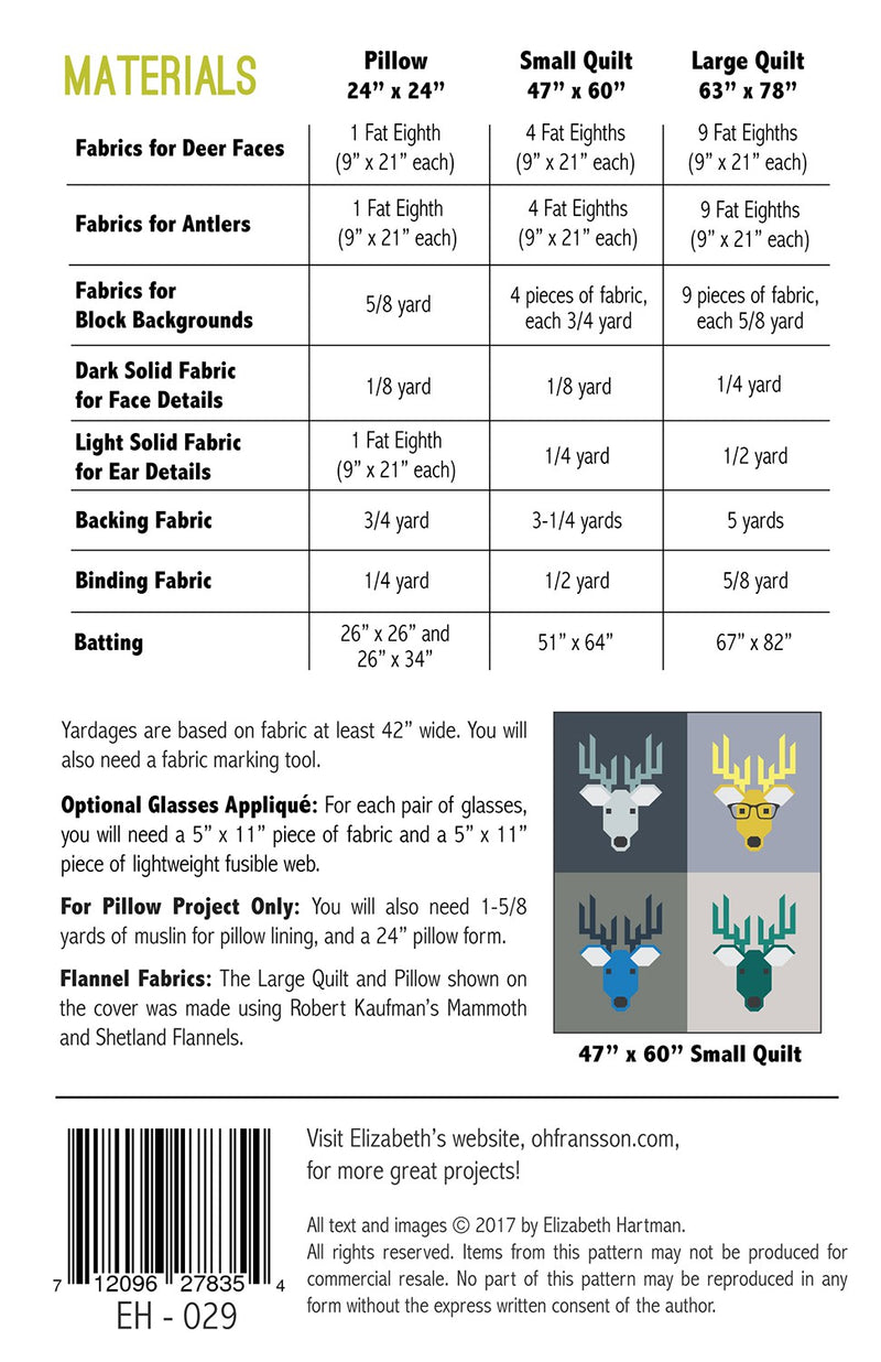 Elizabeth Hartman Dwight The Deer Pattern ONLINE PURCHASE ONLY