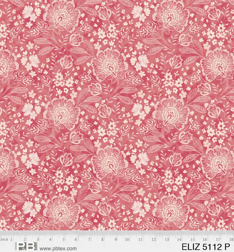 P & B Textiles Elizabeth Jacobean Allover Pink Wide Back Fabric