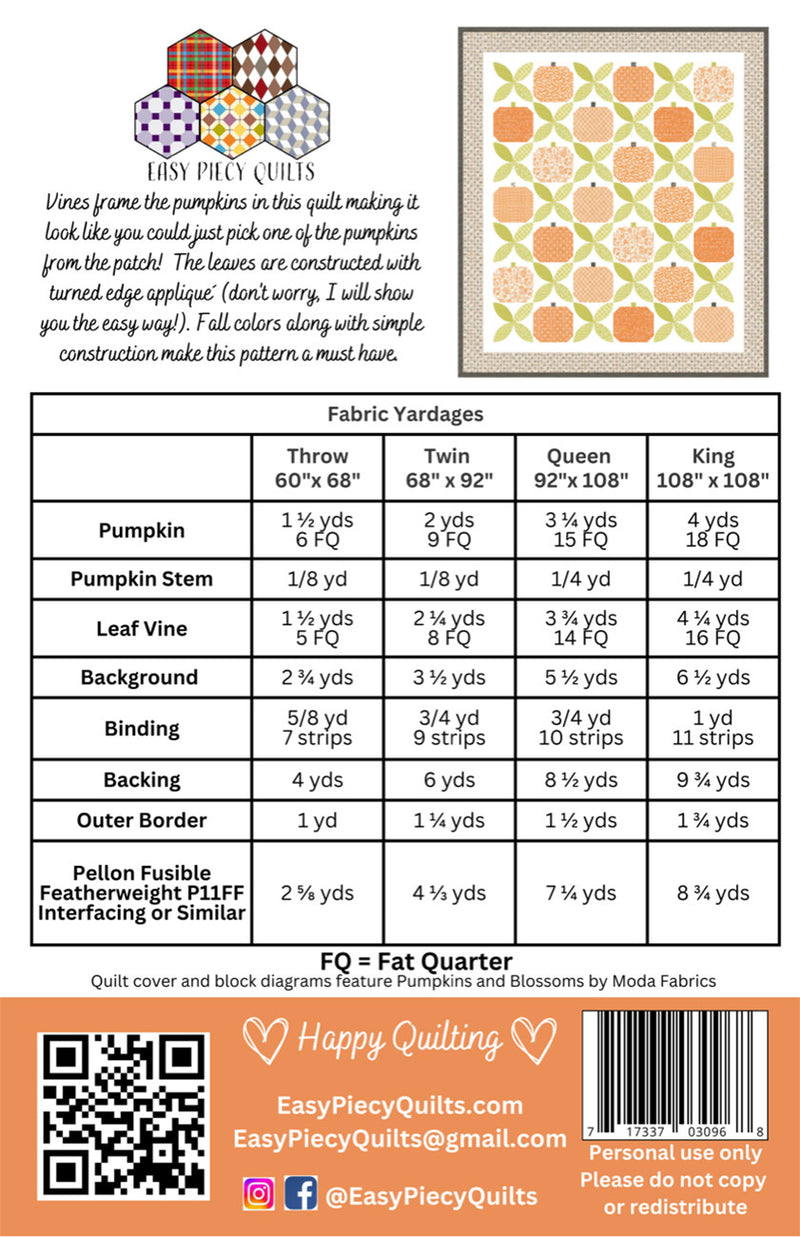 Pumpkin Vines Quilt Pattern