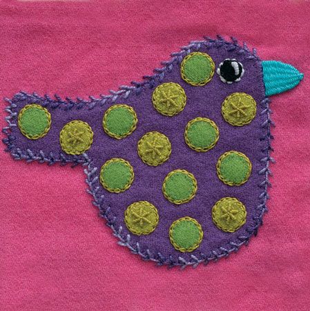 Sue Spargo Polka Dot Bird Pre-Cut Colorway 1 Purple Kit and Pattern