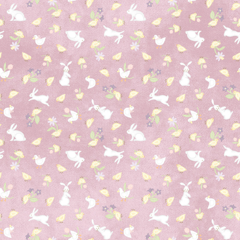 Maywood Studio Little Chicks Bunnies And Chicks Purple Flannel Fabric