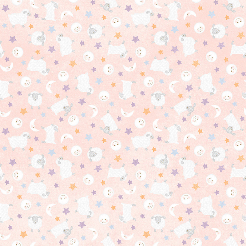Maywood Studio Little Chicks Lambies And Moon Pink Flannel Fabric