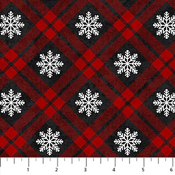 Northcott Cozy Up Snowy Check Red Multi Flannel Fabric