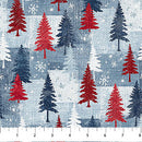 Northcott Village Folk Trees Light Blue Flannel Fabric