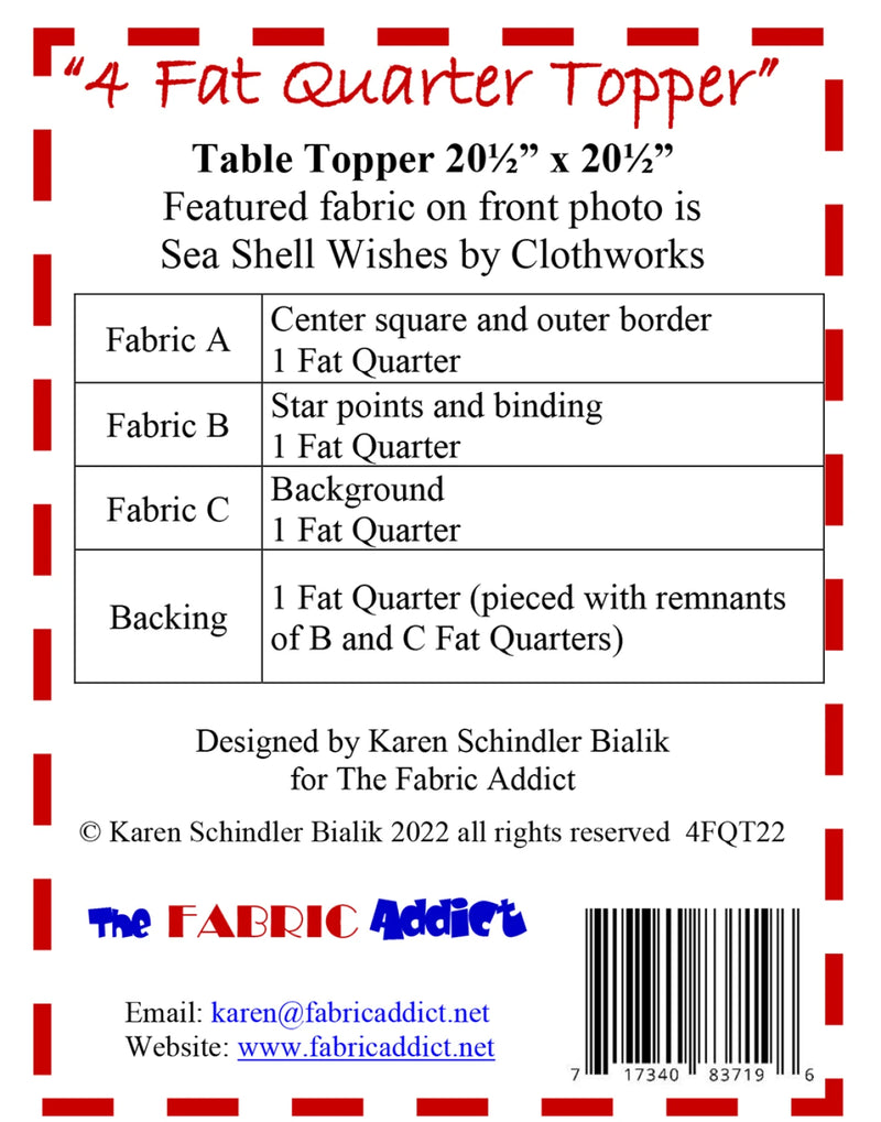 The Fabric Addict 4 Fat Quarter Topper Pattern