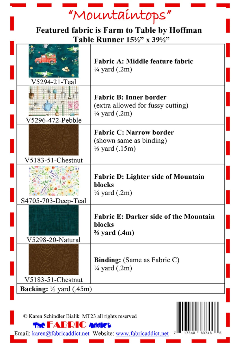 Fabric Cafe Mountaintops Table Runner Pattern