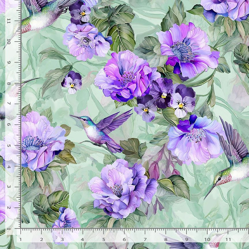 Timeless Treasures Garden Delights Hummingbird Floral Sage Fabric